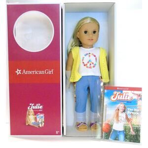 American Girl DOLL JULIE BEFOREVER 1974 + MEET OUTFIT Blonde Brown Eyes Book BOX